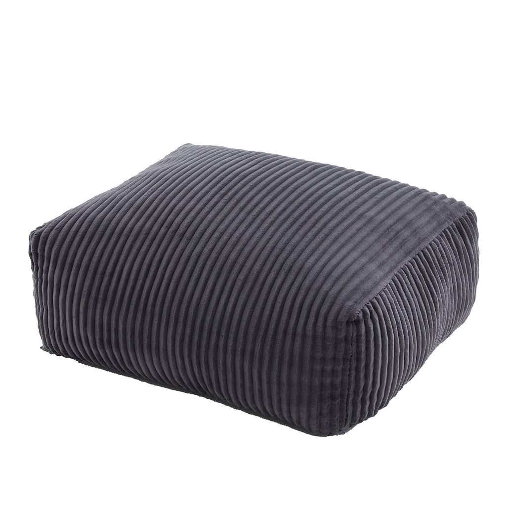 Matching dark gray corduroy ottoman that folds onto the bean bag chair