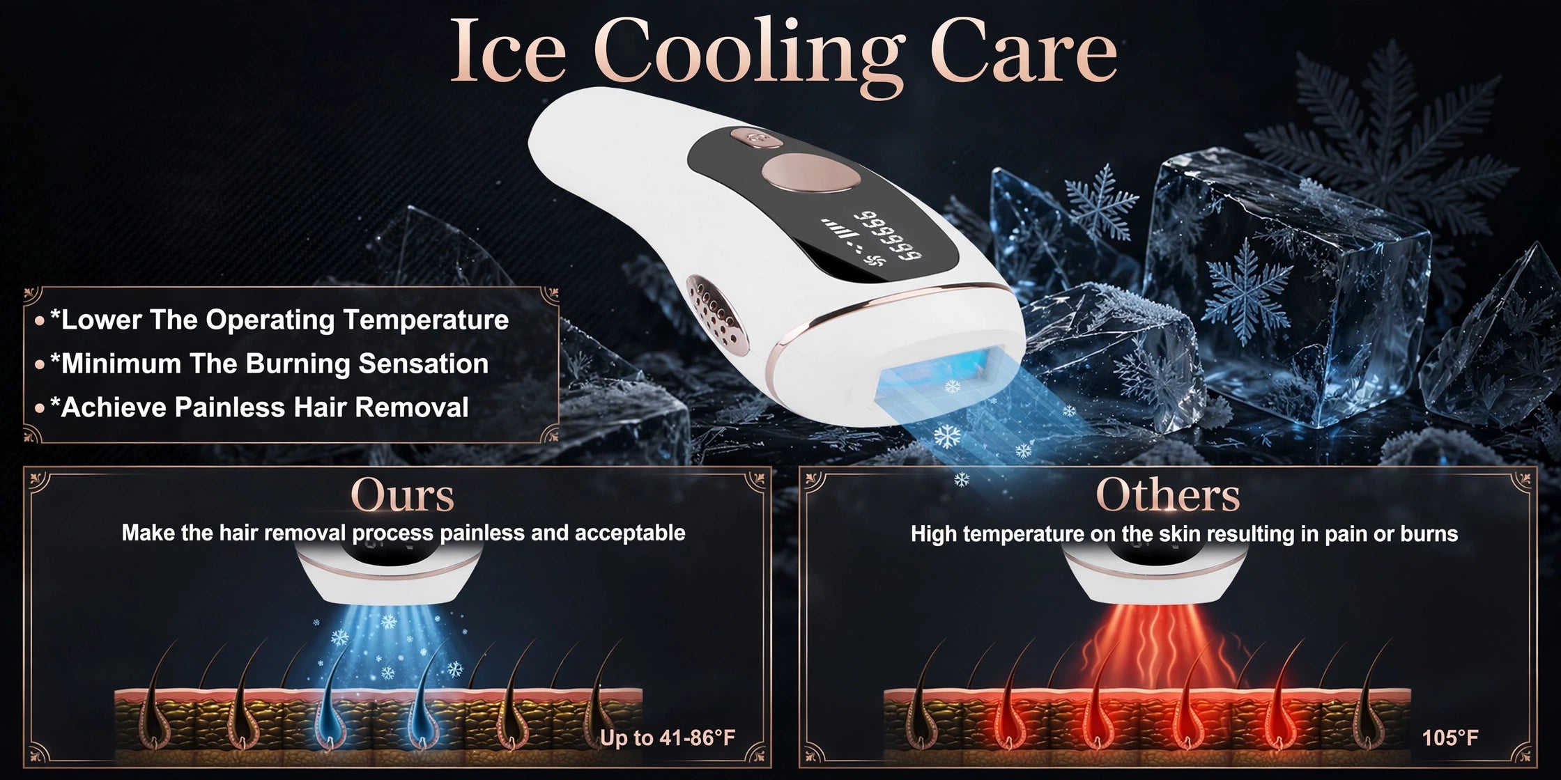 Painless IPL Hair Removal Device with Ice Cooling