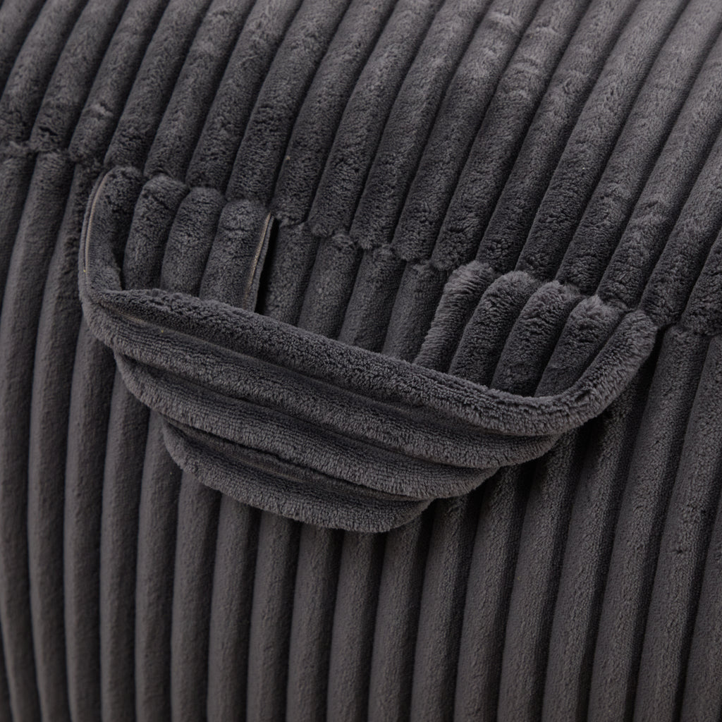 Close-up of the built-in side pocket on the corduroy bean bag chair