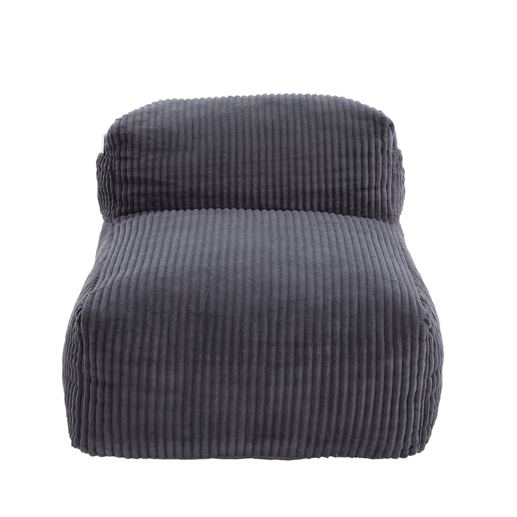 Dark gray corduroy bean bag chair shown upright from the front