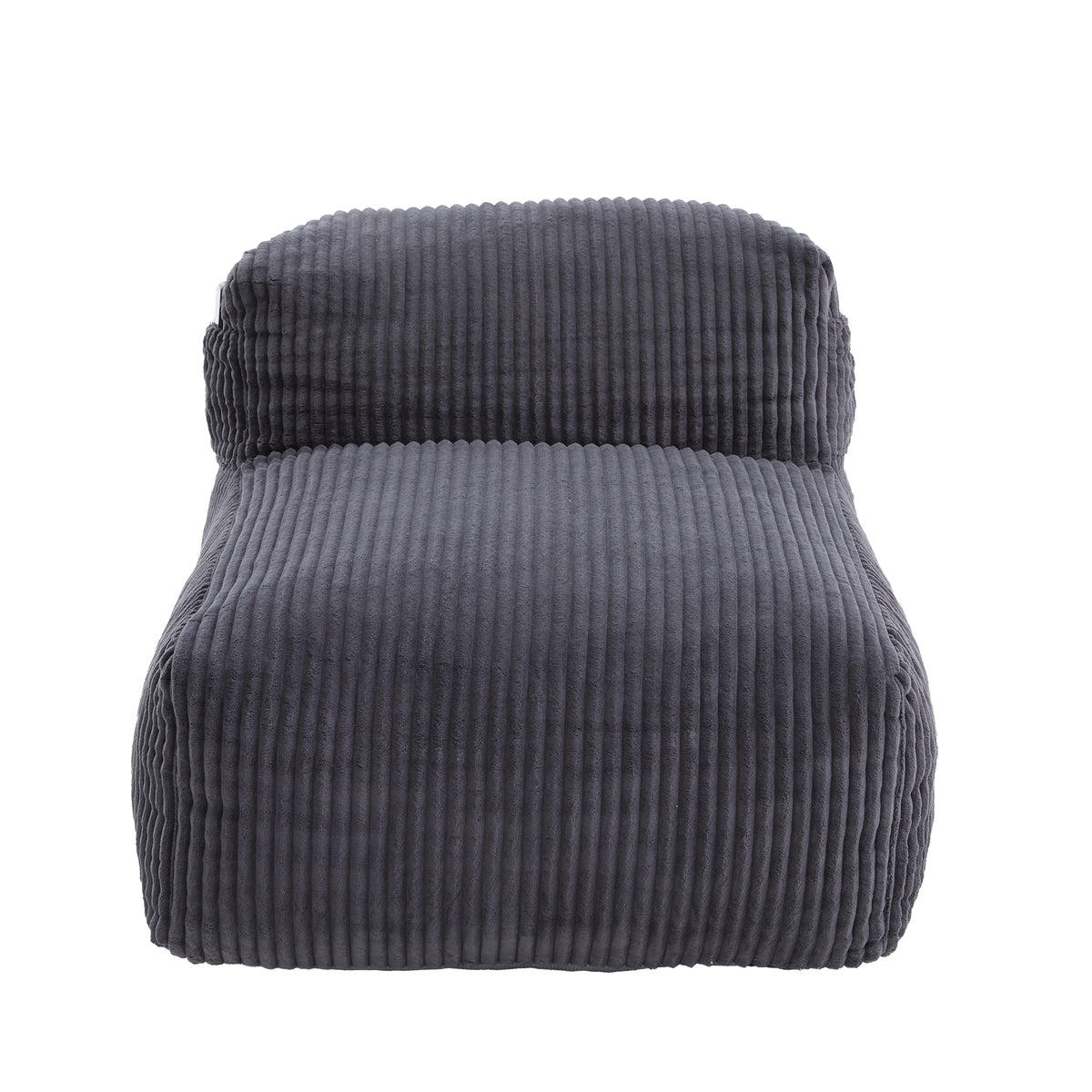 Dark gray corduroy bean bag chair shown upright from the front