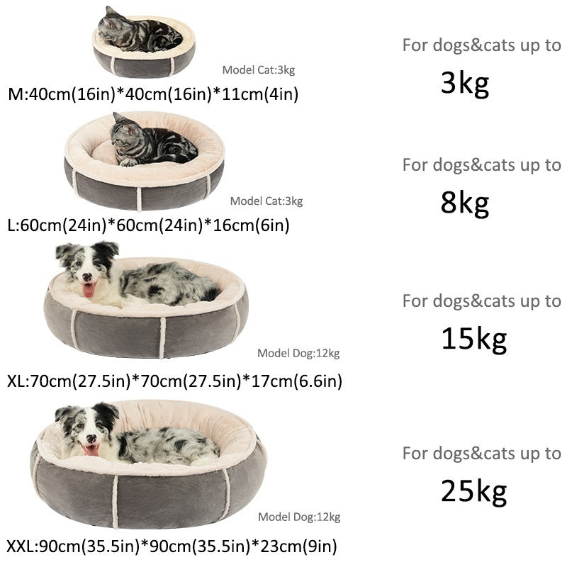 Size guide matching each pet bed size to a pet weight